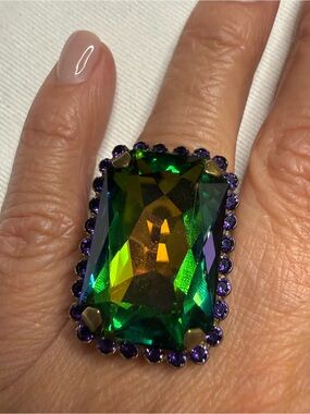 Sorrelli Green and Purple Emerald-Cut Cocktail Ring adjustable